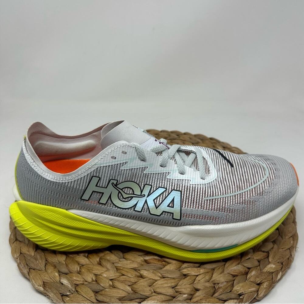 Hoka Men's Gray White Neon Yellow Athletic Running Shoes